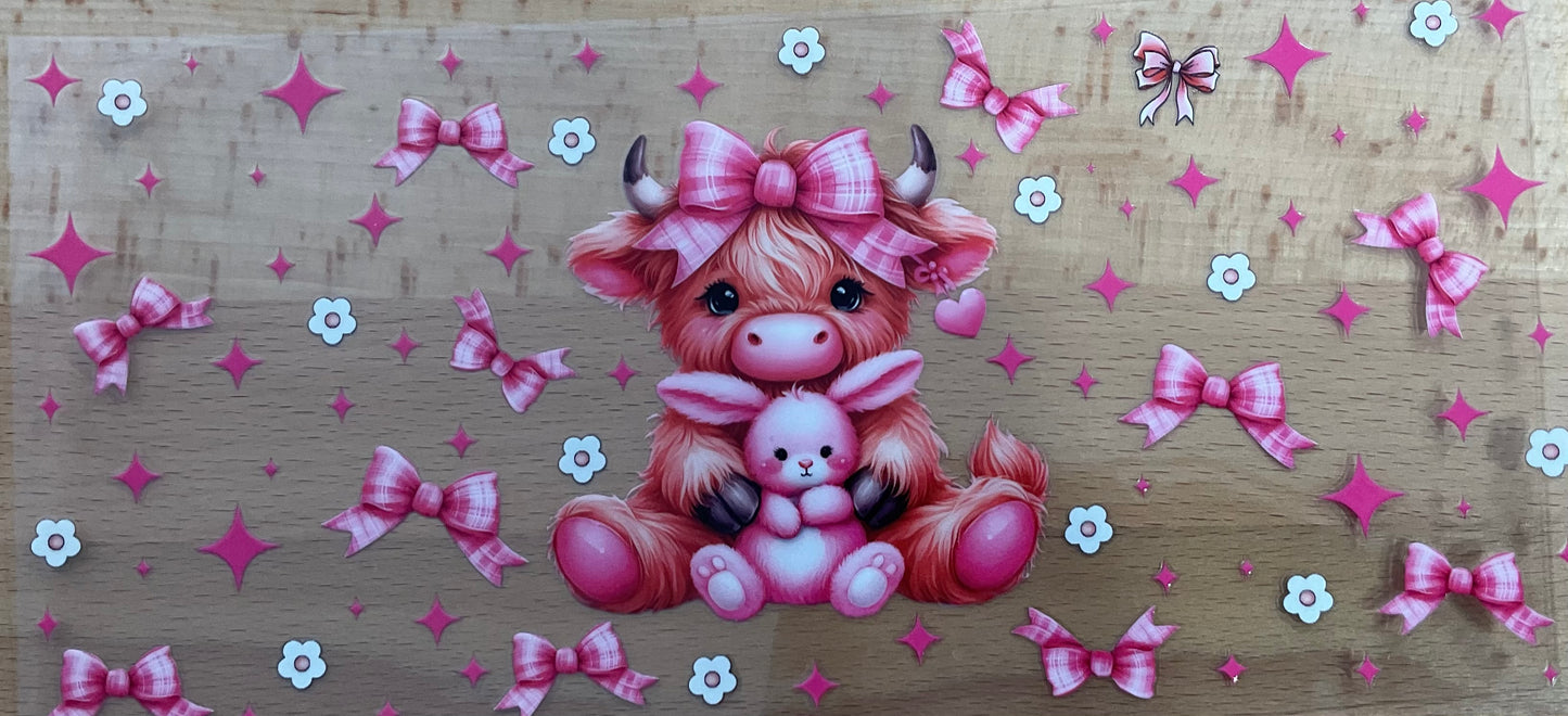 Baby Cow Pink Bows Bunny - UV DTF Tumbler Wrap