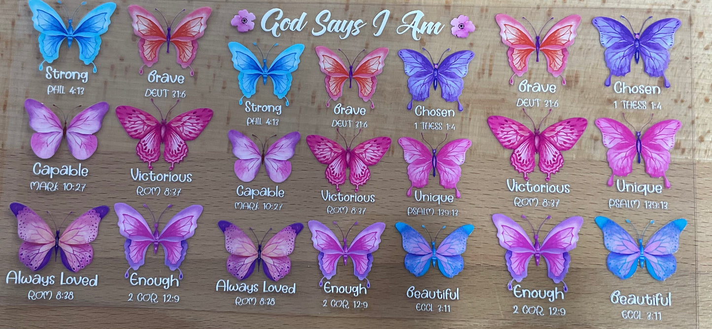 God Says I Am Butterfly Scriptures - UV DTF Tumbler Wrap