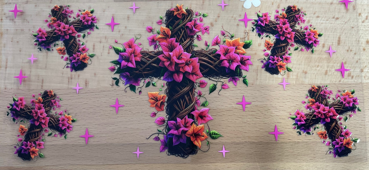 Crosses Pink Stars - UV DTF Tumbler Wrap