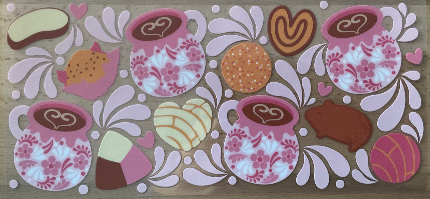 Pink Floral Coffee Cup - UV DTF Tumbler Wrap
