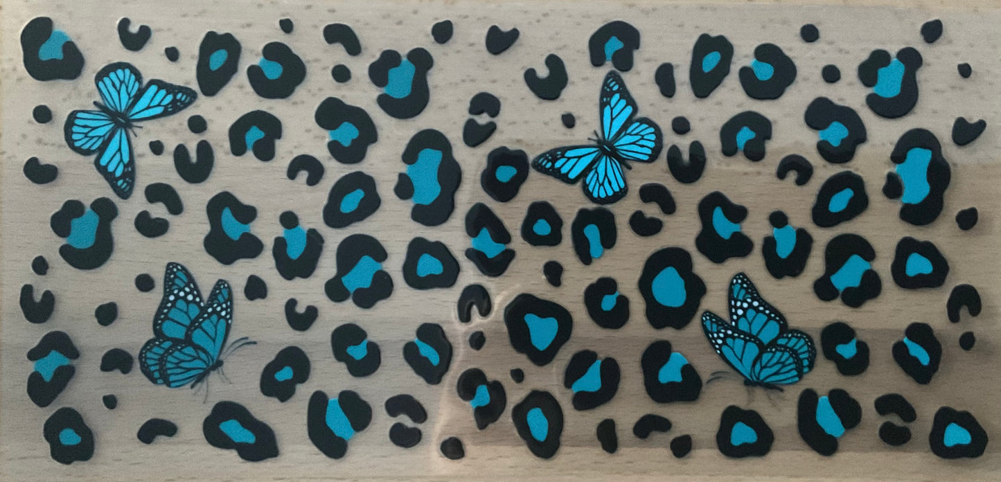 Teal Leopard Print Butterfly - UV DTF Tumbler Wrap
