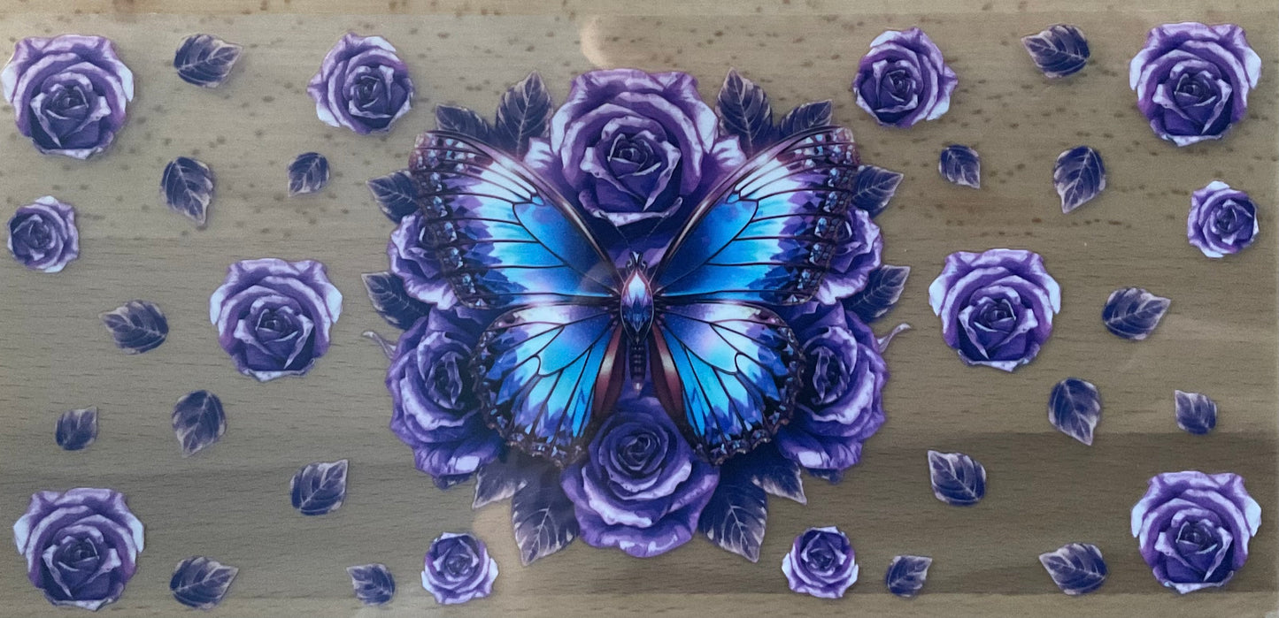 Blue Purple Butterfly - UV DTF Tumbler Wrap