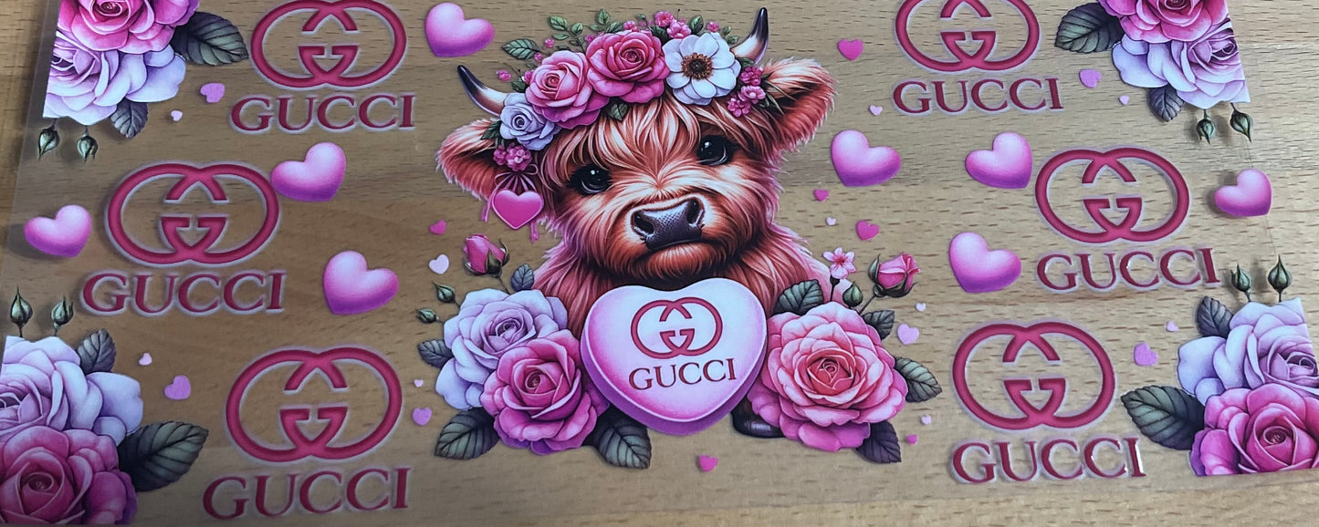 G Pink Highland Cow - UV DTF Tumbler Wrap