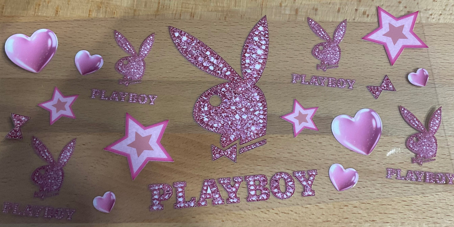 P Pink Bling Boy Bunny - UV DTF Tumbler Wrap