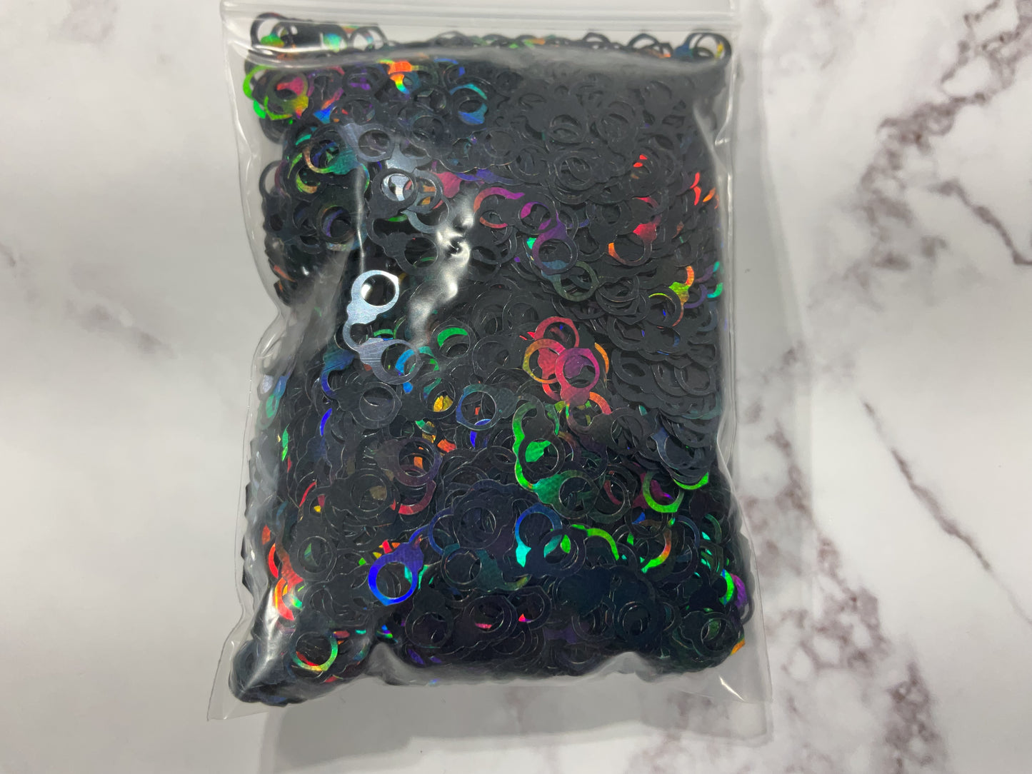 Black Holographic Handcuffs - Glitter Shapes