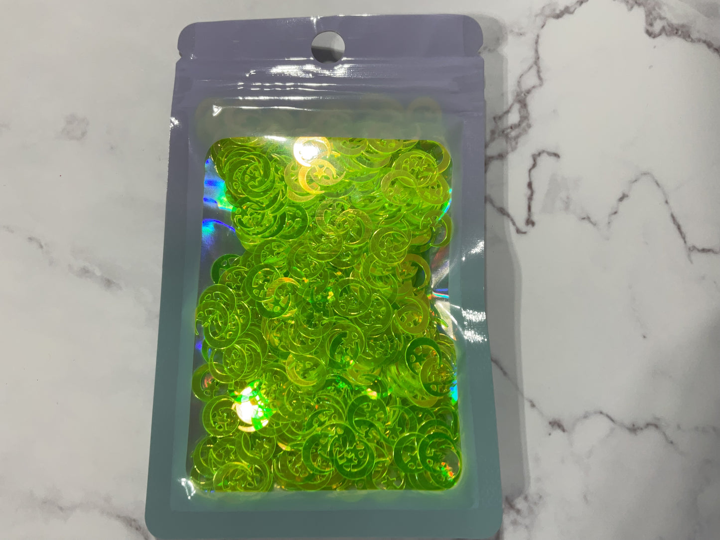 Green Neon Moon and Star - Glitter Shapes