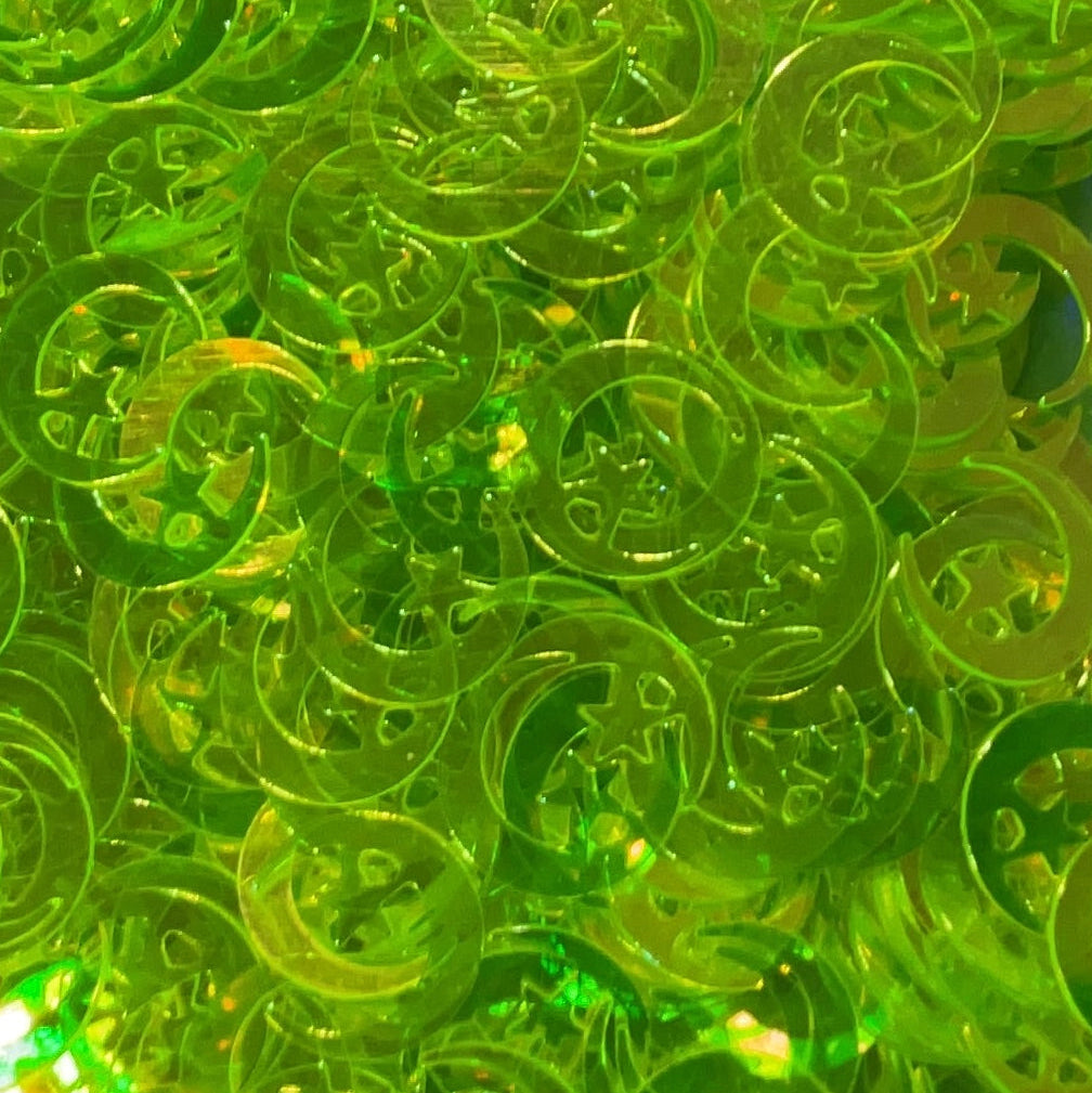 Green Neon Moon and Star - Glitter Shapes