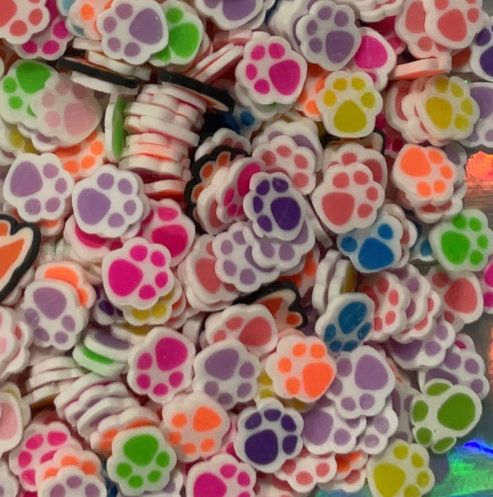 Neon Mixed Color Pet Paws - Polymer Clay Shapes