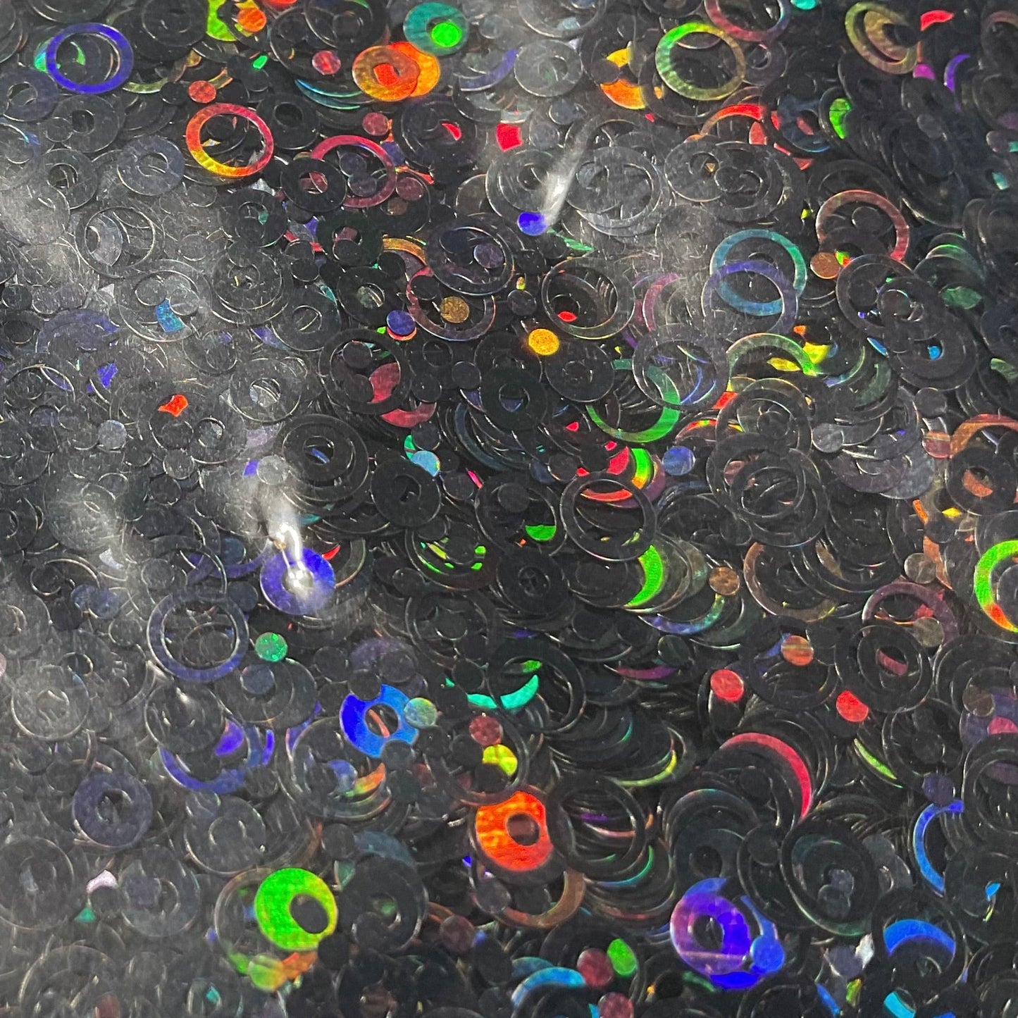 Black Holographic Rings - Glitter Shapes