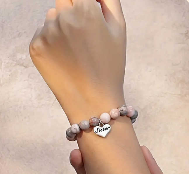 Pink Zebra Jasper with Navigation Charm - Beaded Bracelet
