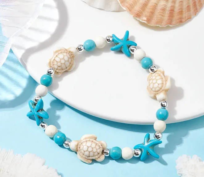 Starfish Turtle Charm - Beaded Bracelet