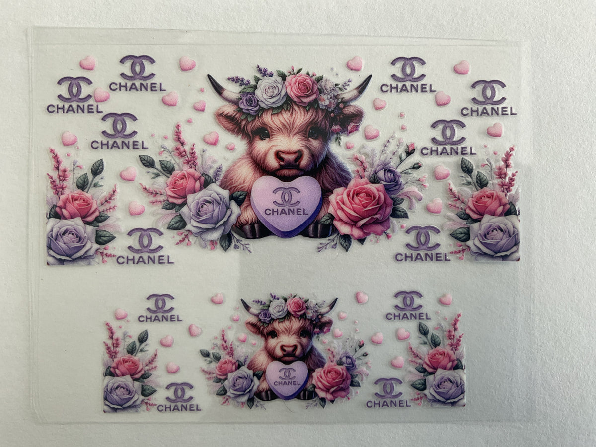 CC Purple Pink Flower Highland Cow - Tumbler Keychain Wrap