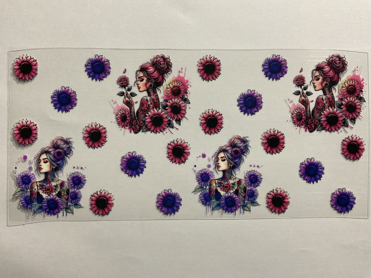 Tattoo Girl Purple pink Sunflowers - UV DTF