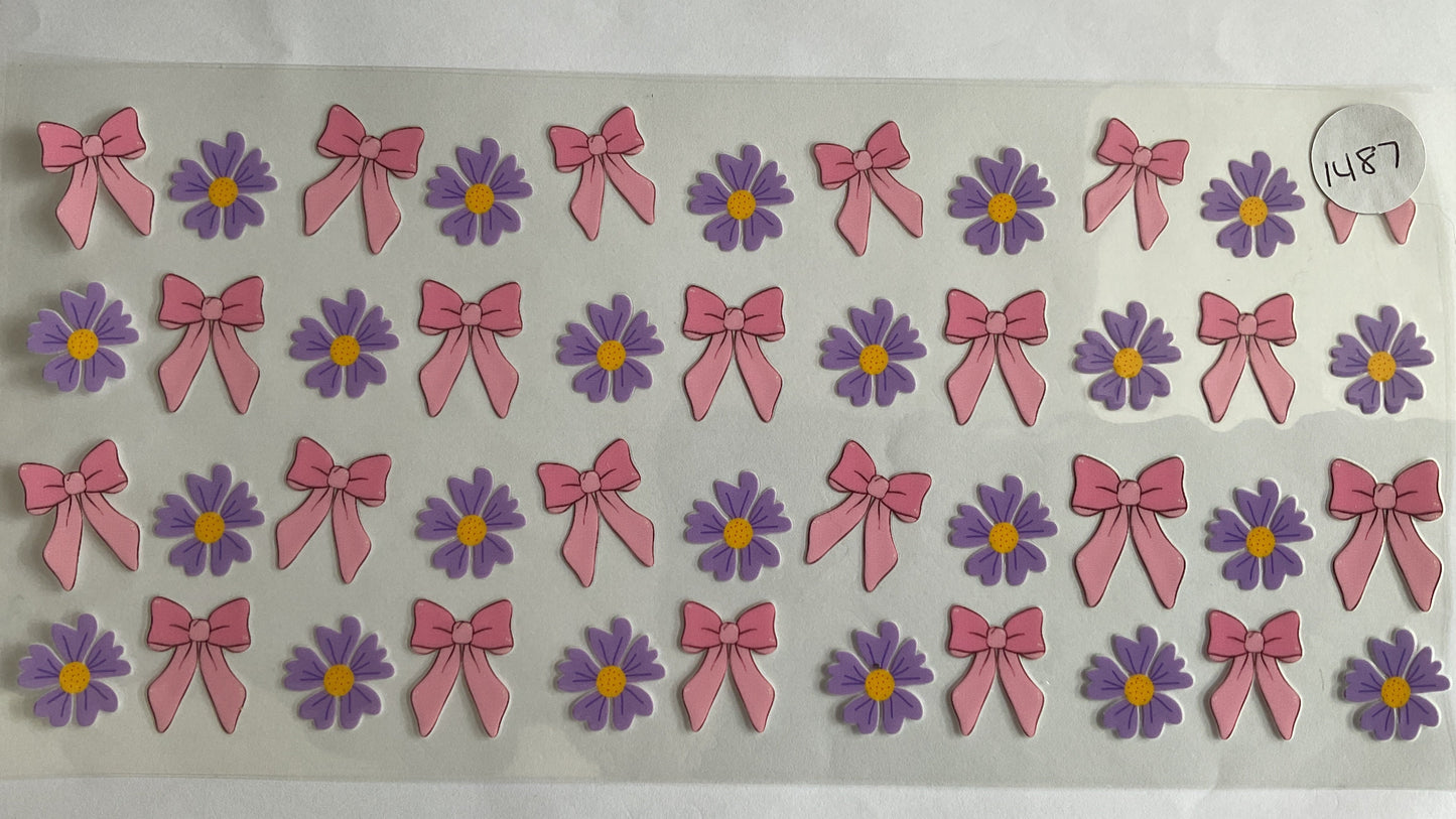 #1487 - Pink Bows Purple Flowers - UV DTF