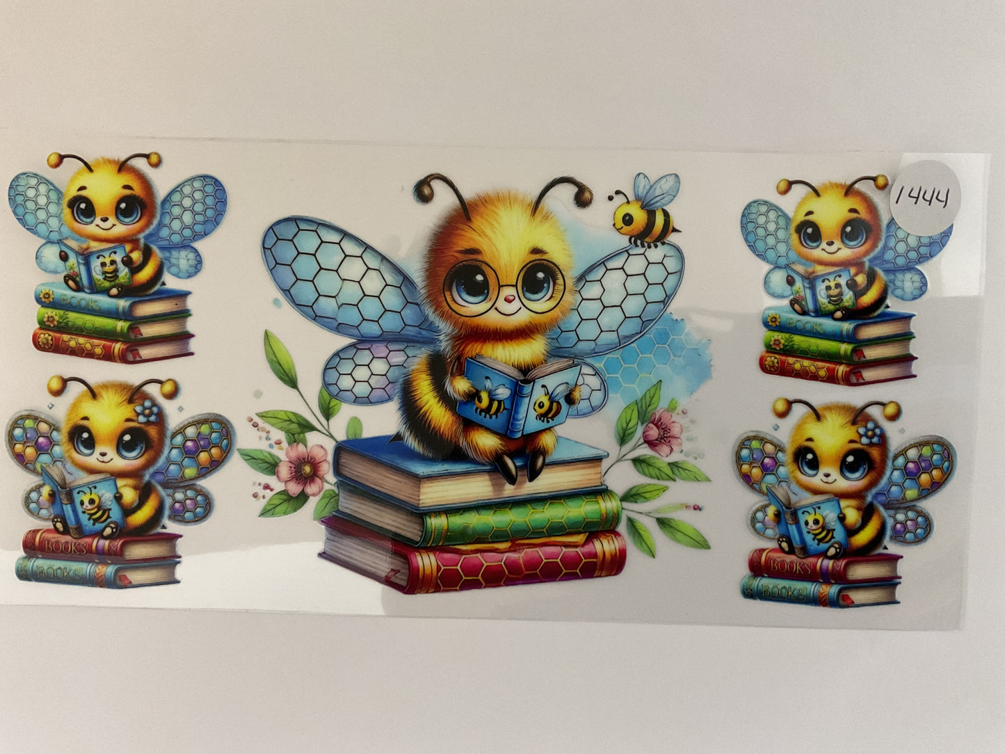 #1444 - Bees with Glasses Sitting on Books - UV DTF