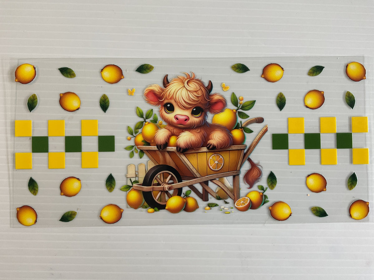 Lemons with Cow in Wheel Barrel