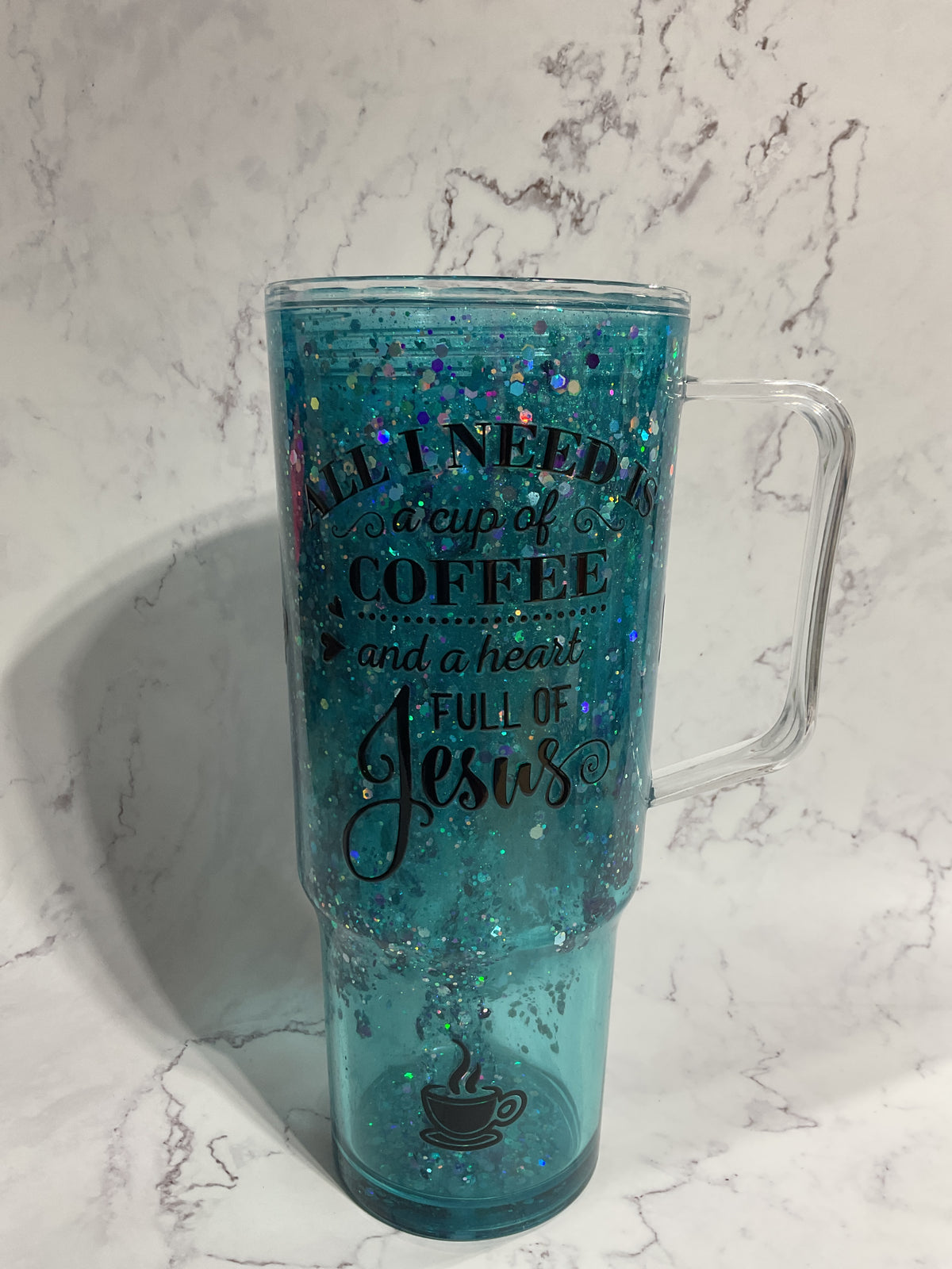A Cup of Coffee and a Heart full of Jesus - 40oz Glitter Fall Snow Globe Tumbler
