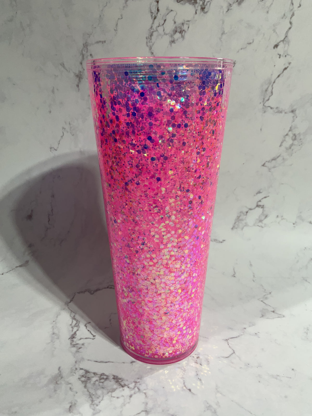 24oz Pink Suspended Glitter Snow Globe Tumbler
