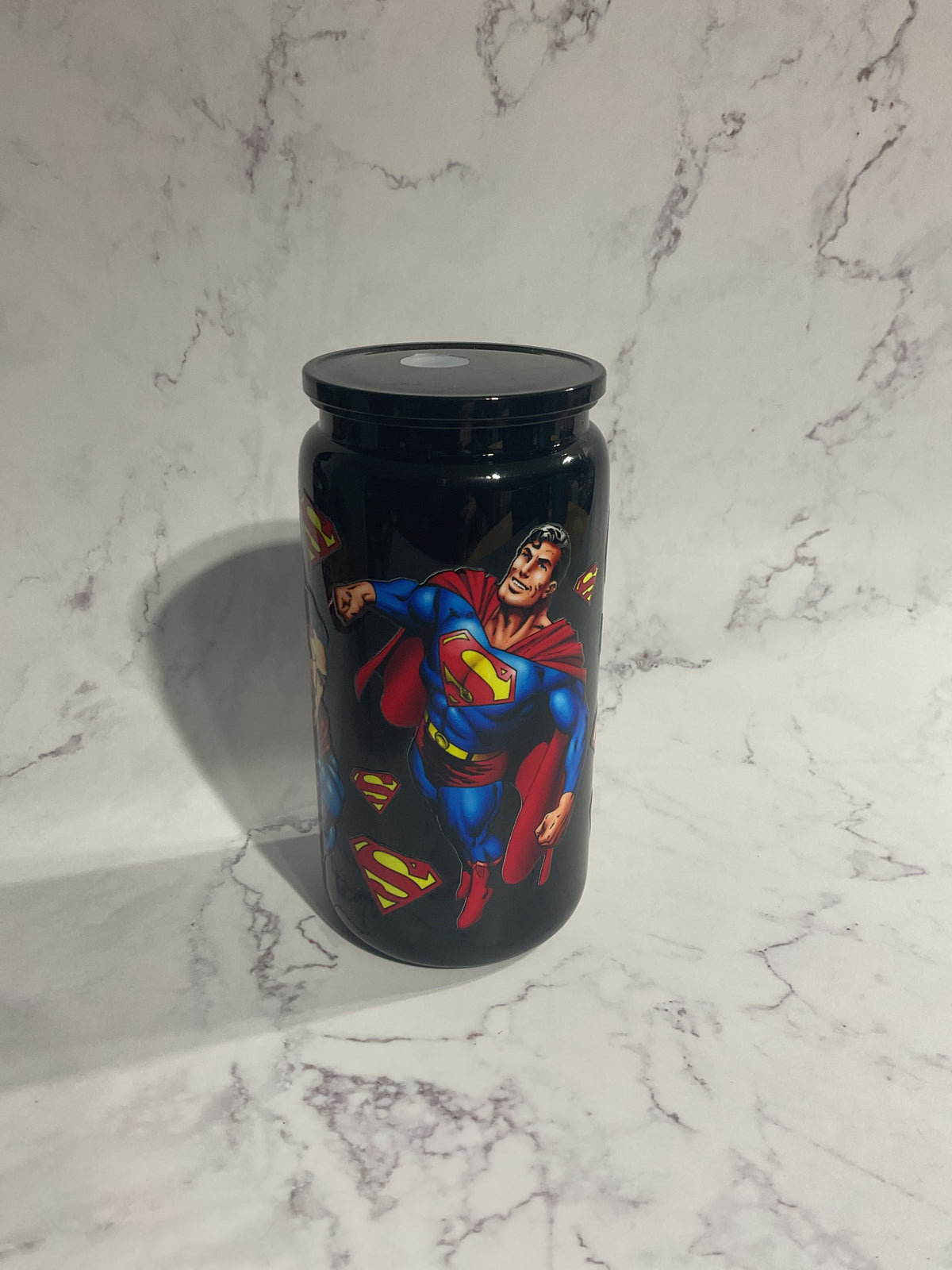 16oz Super Hero - Black Premade NON-Snow Globe Tumbler