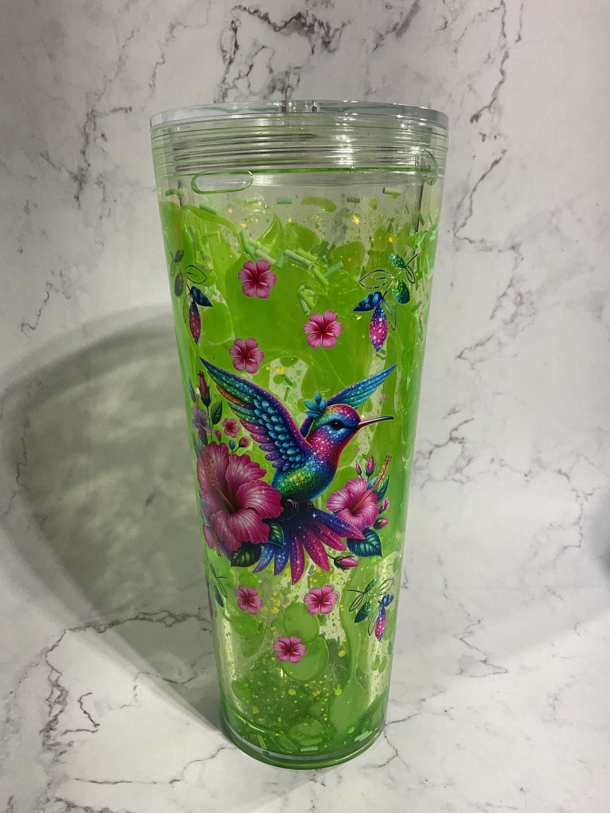 24oz Lime Green Hummingbird Lava Snow Globe Tumbler