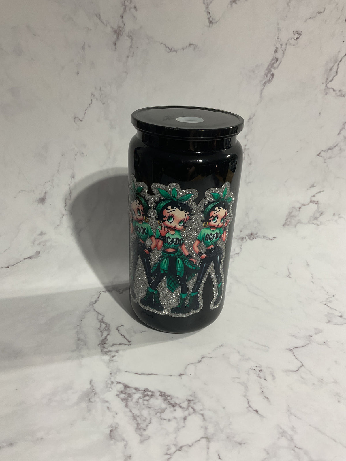 16oz Glitter Betty ACDC - Black Premade NON-Snow Globe Tumbler