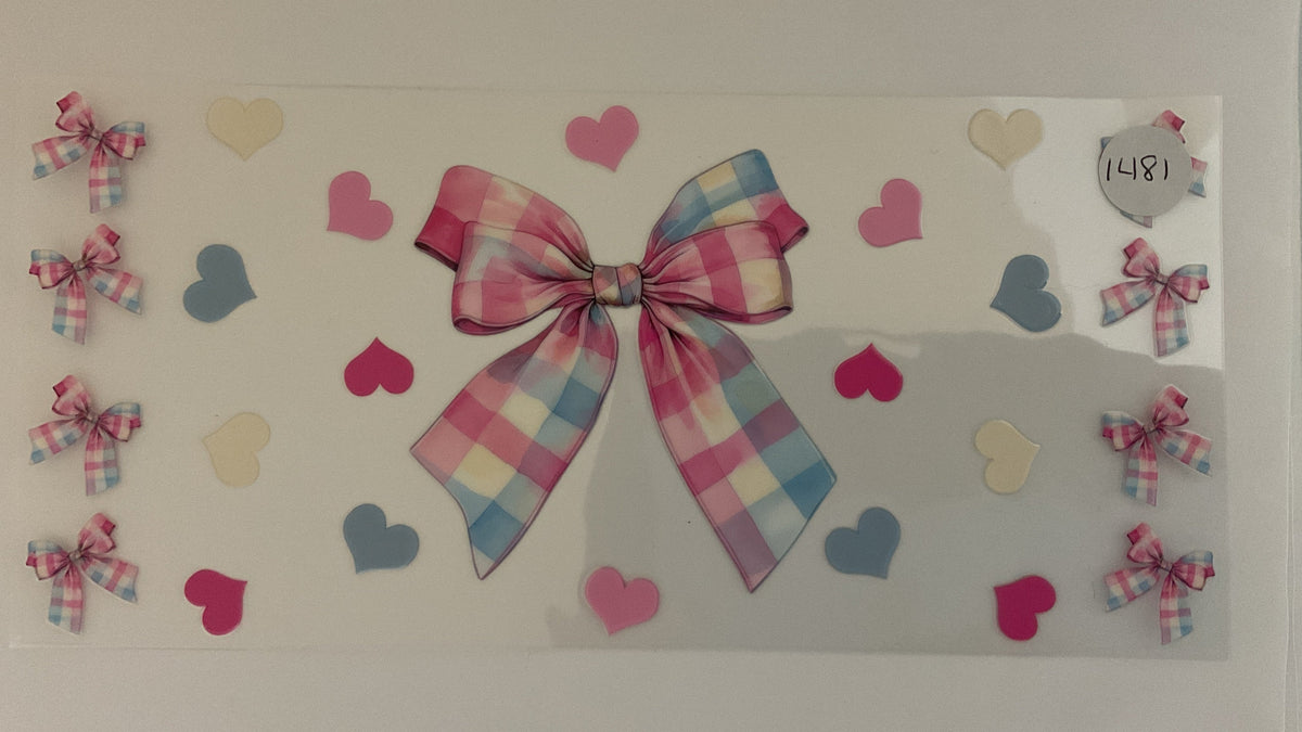 #1481 - Pink Blue Checkered Bows - UV DTF