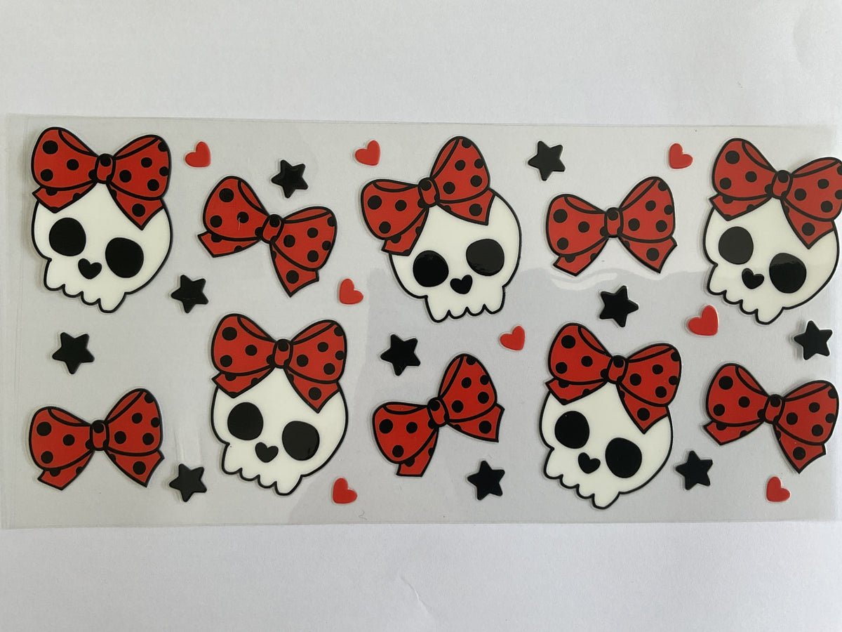70H - Skulls & Polkadot Bows - UV DTF Tumbler Wrap