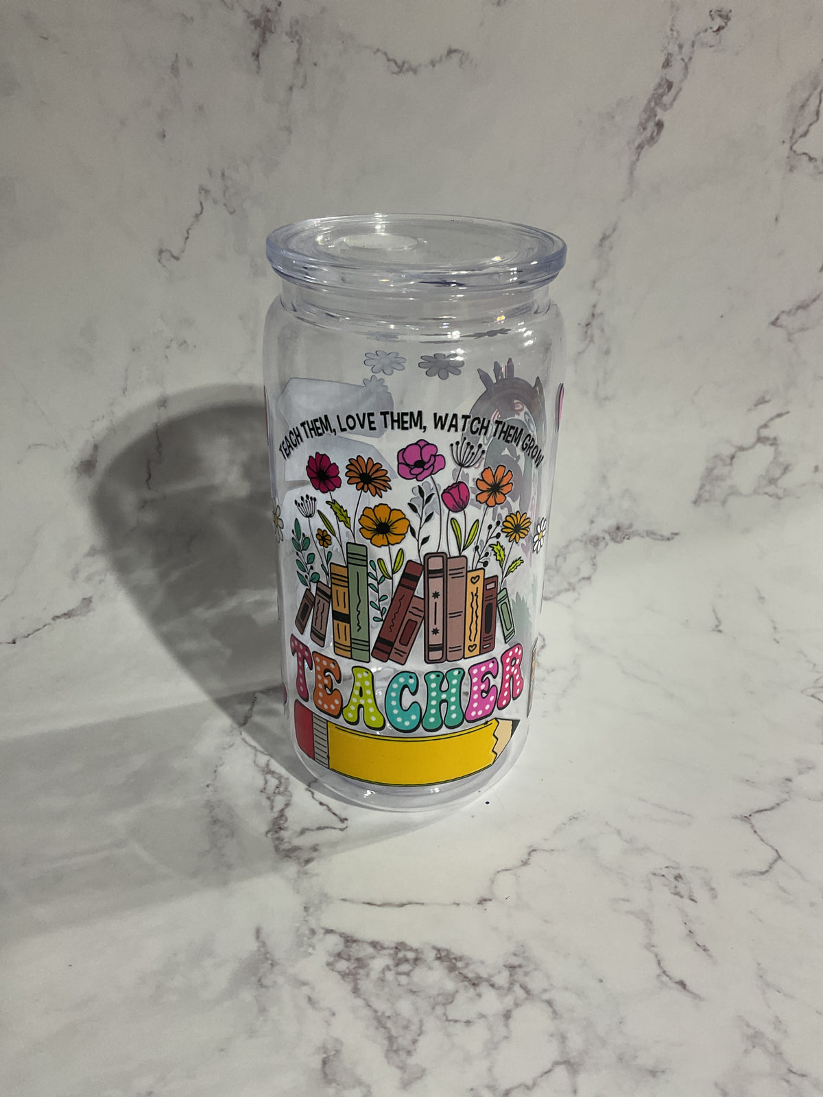 16oz Teacher Love - Clear Premade NON-Snow Globe Tumbler