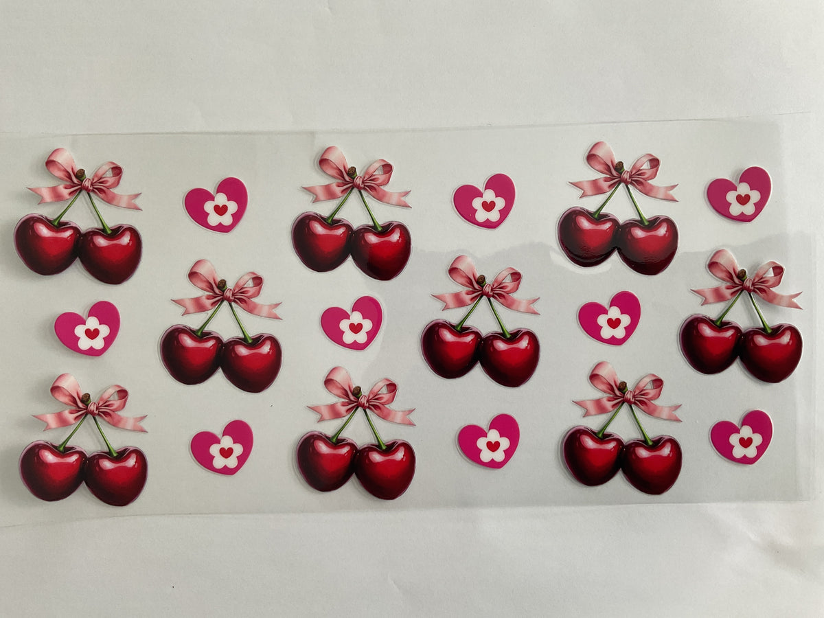 Cherries with Pink Ribbon - UV DTF