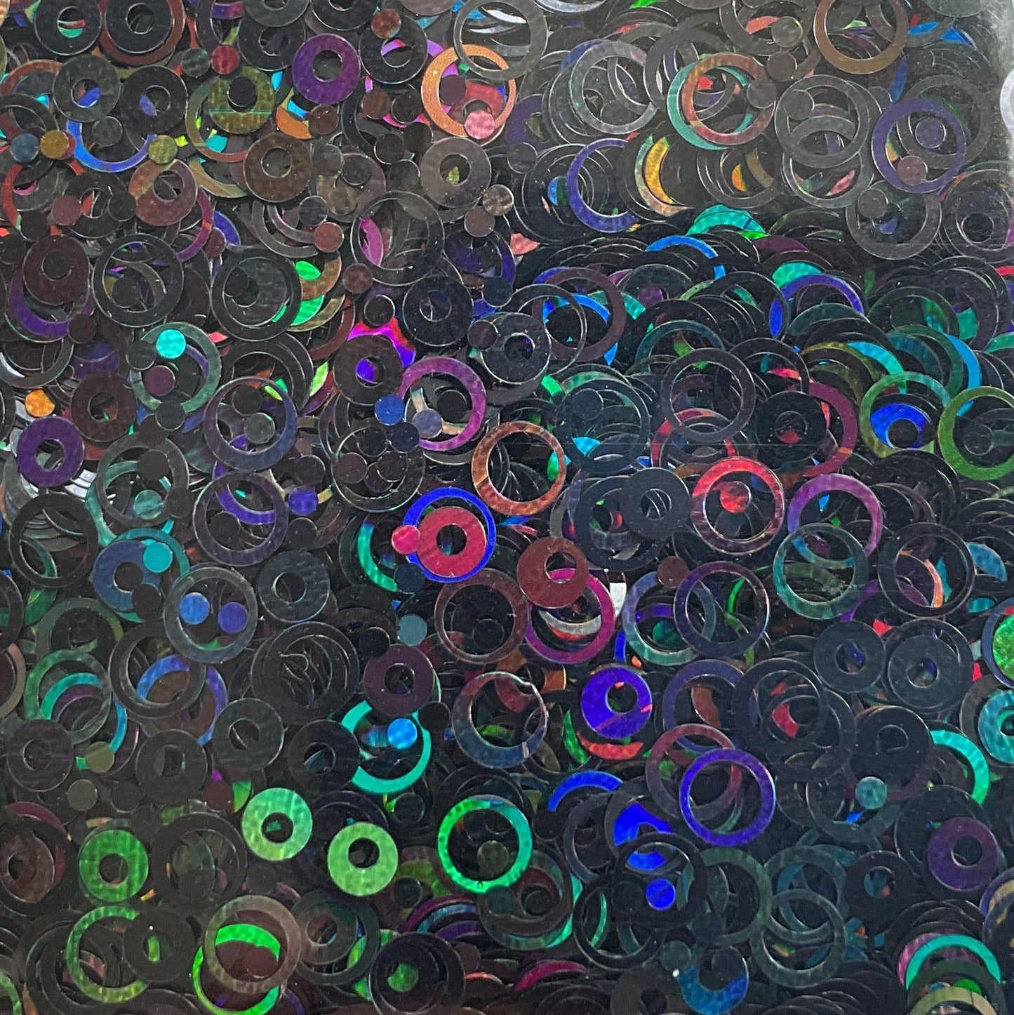 Black Holographic Retro Rings - Glitter Shapes