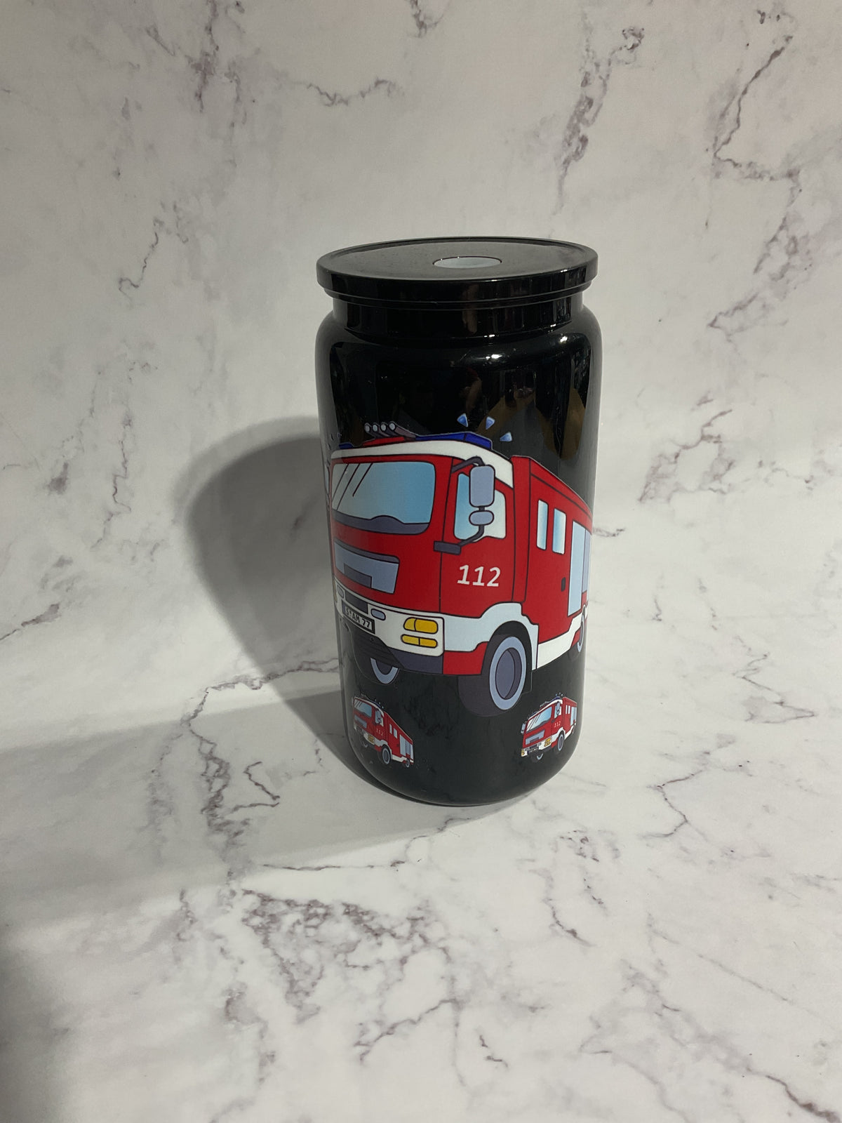 16oz Fire Truck - Black Premade NON-Snow Globe Tumbler