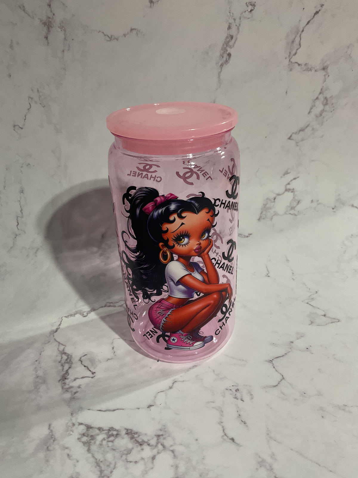 16oz CC Betty - Pink Premade NON-Snow Globe Tumbler