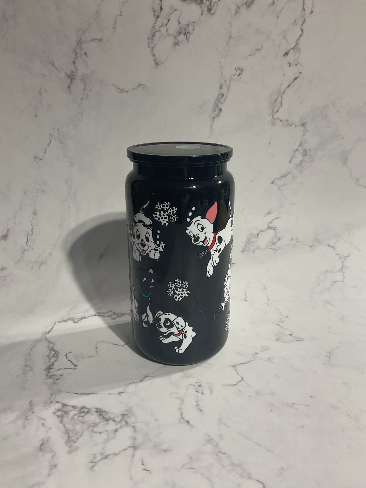 16oz Black Spotted Puppies - Premade NON-Snow Globe Tumbler