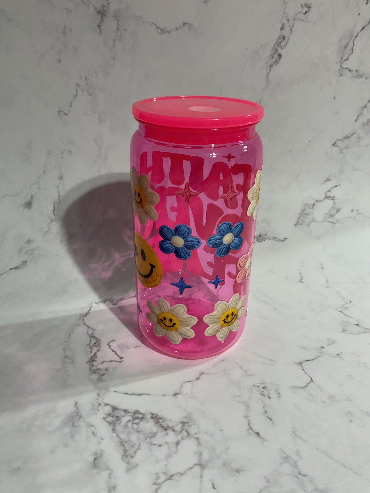 16oz Faith Over Fear - Pink Premade NON-Snow Globe Tumbler