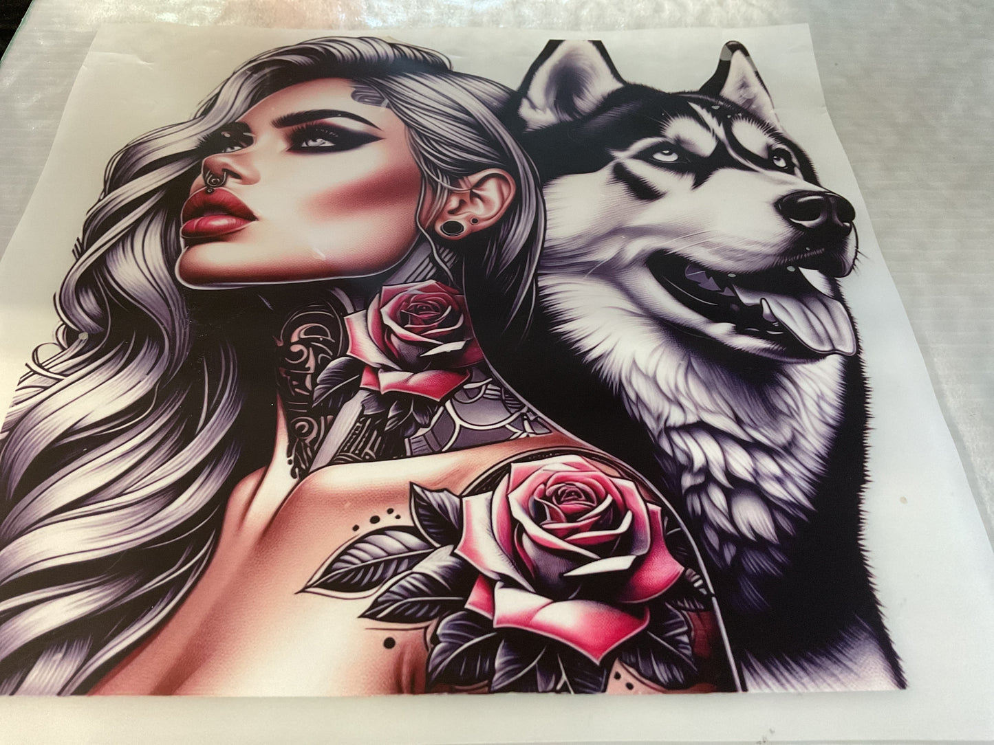 TATTOO GIRL AND HUSKY - DTF Heat Transfer
