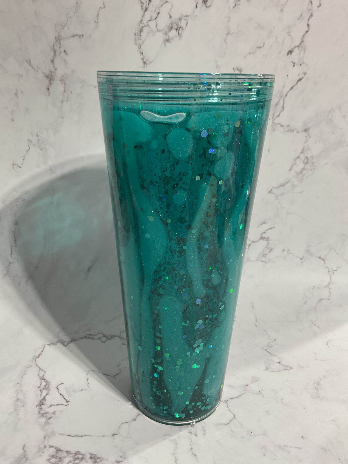 24oz Dual Teal Glitter Slow Flow Lava Snow Globe Tumbler