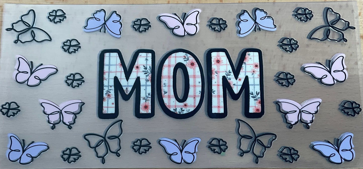 Mom Checkered Butterflies - UV DTF Tumbler Wrap