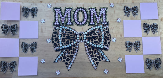 Mom Leopard Rhinestone Print Bows - UV DTF Tumbler Wrap