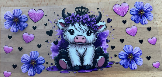 Cow Purple Flowers Black Skirt - UV DTF Tumbler Wrap