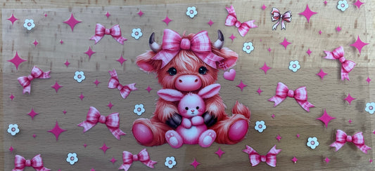 Baby Cow Pink Bows Bunny - UV DTF Tumbler Wrap