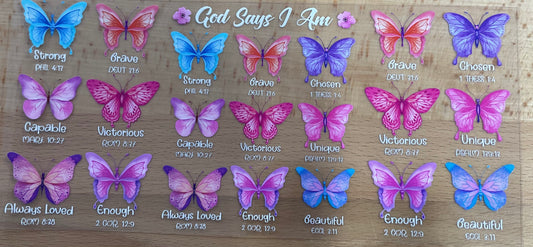 God Says I Am Butterfly Scriptures - UV DTF Tumbler Wrap