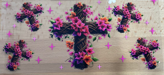 Crosses Pink Stars - UV DTF Tumbler Wrap