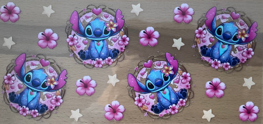 Blue Guy Pink Flowers- UV DTF Tumbler Wraps
