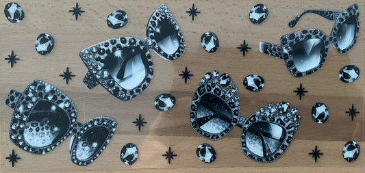 Black Leopard Rhinestone Glasses - UV DTF Tumbler Wrap