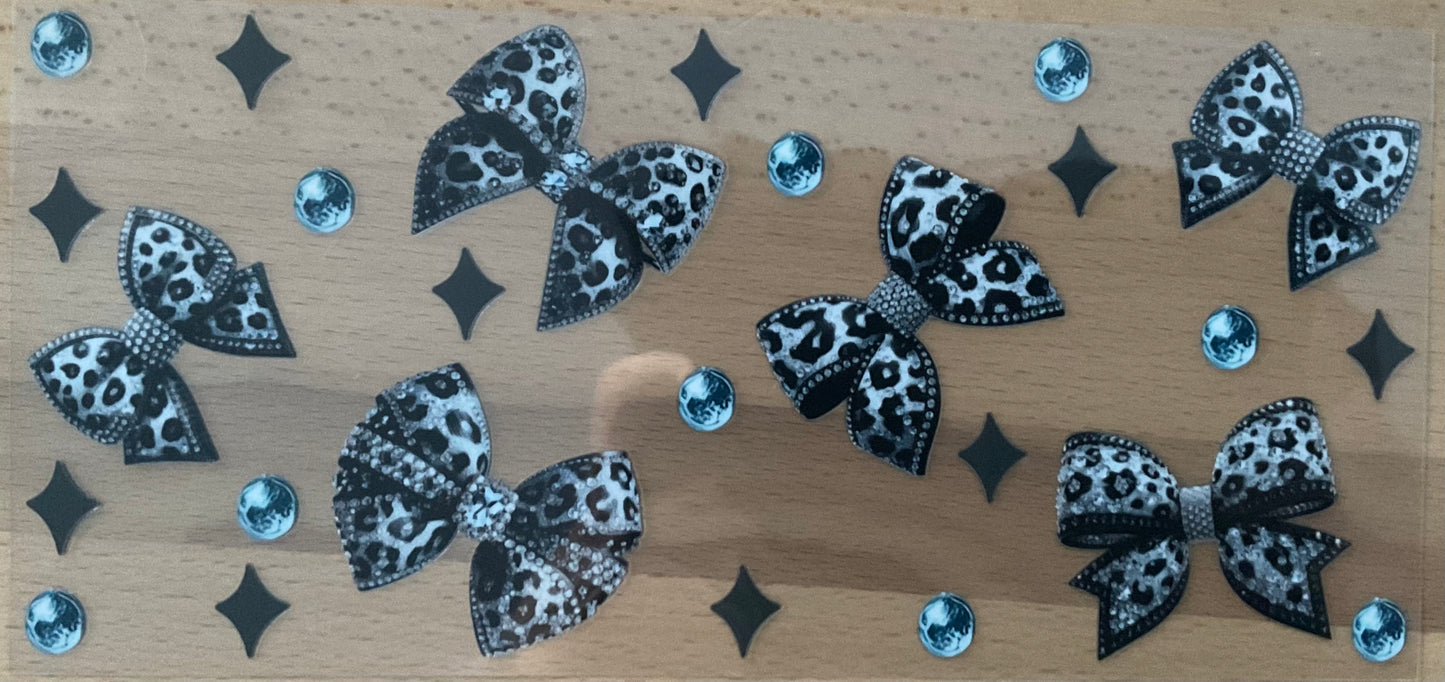 Black Leopard Rhinestone Bows - UV DTF Tumbler Wrap