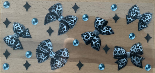Black Leopard Rhinestone Bows - UV DTF Tumbler Wrap