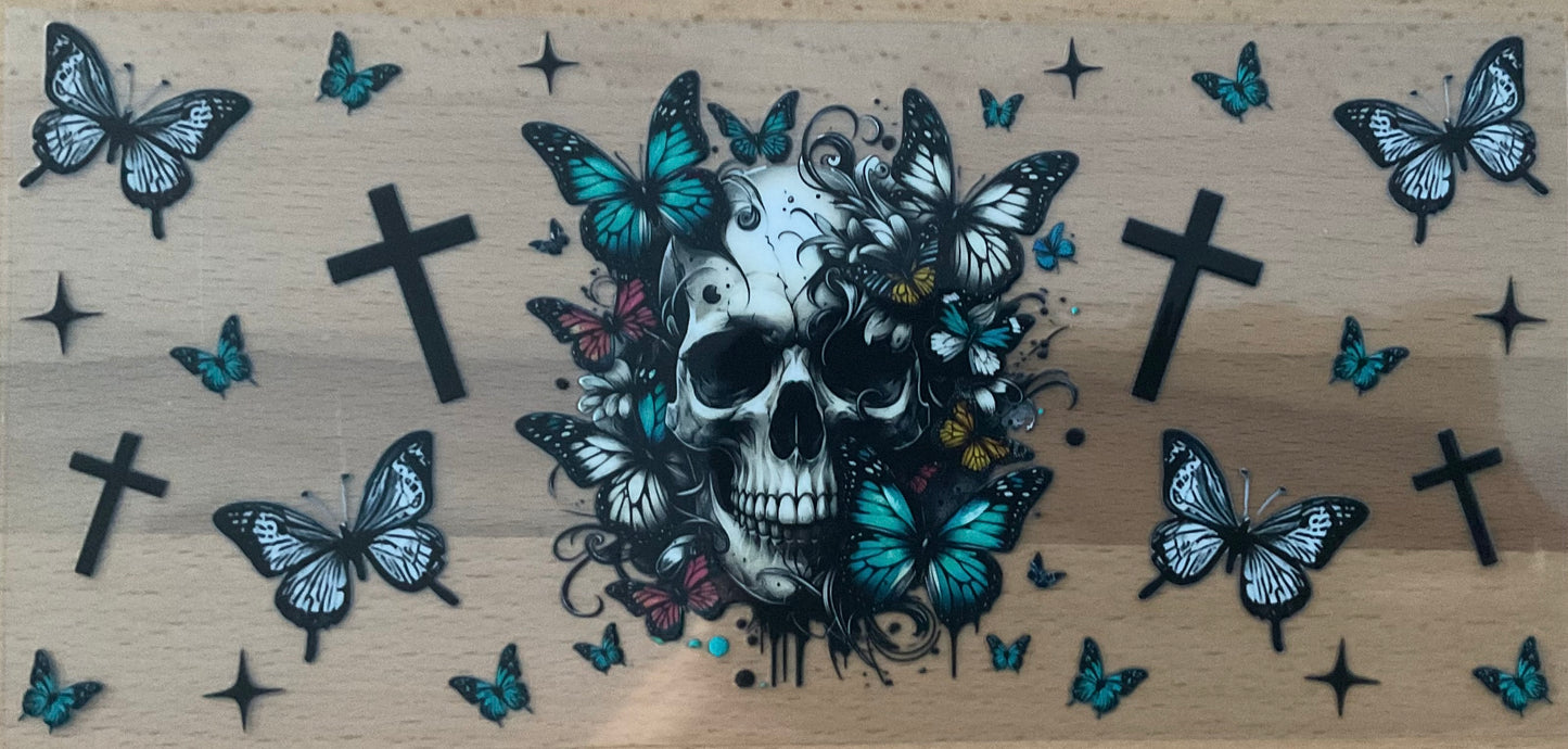 Skull Cross Butterflies - UV DTF Tumbler Wrap