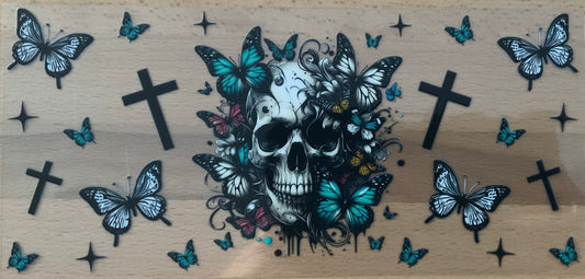 Skull Cross Butterflies - UV DTF Tumbler Wrap