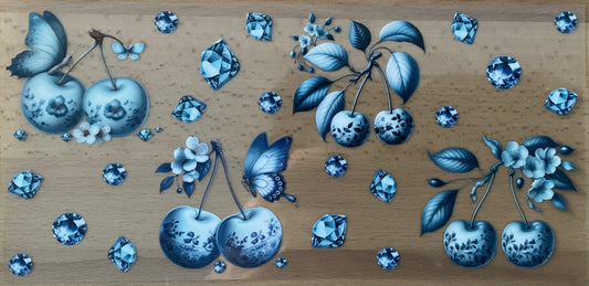Blue Cherries - UV DTF Tumbler Wrap