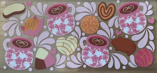 Pink Floral Coffee Cup - UV DTF Tumbler Wrap
